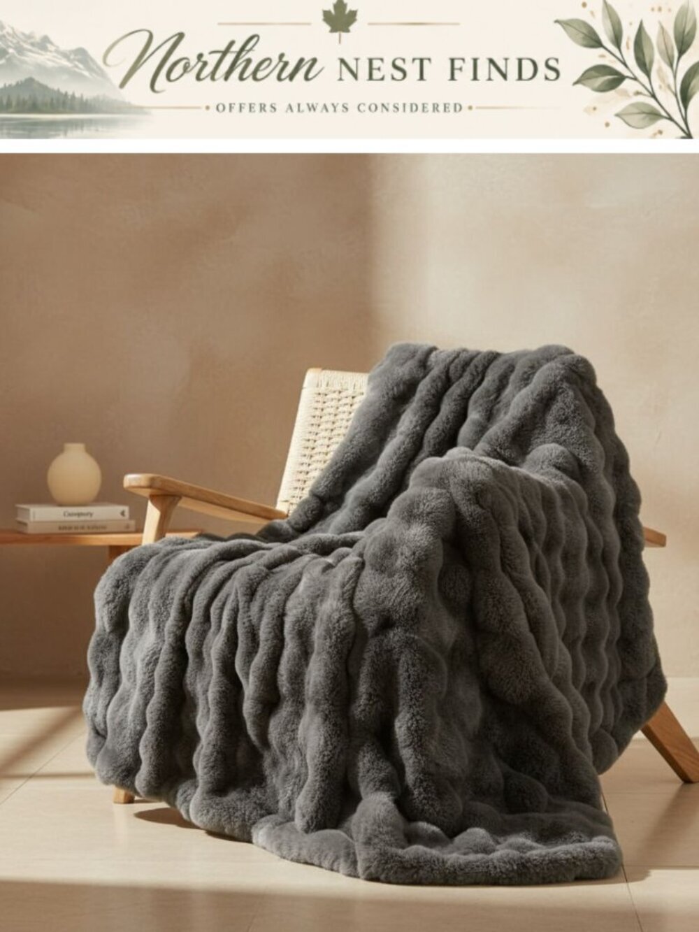Faux Fur Bubble Throw Blanket 50x60 Plush Reversible Cozy